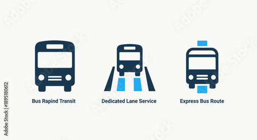 Bus icons representing rapid transit, dedicated lanes, and express routes, symbolizing public transportation, urban mobility, and commuting