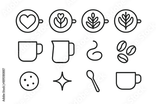 Latte Art Icons. Latte art collection. Line outline icon set of Latte art collection: heart latte, tulip latte