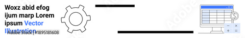 Gear linking with data table on a computer screen, symbolizing process optimization, analytics, technology, tools, workflow, innovation, strategy. Ideal for process tools analytics simple landing