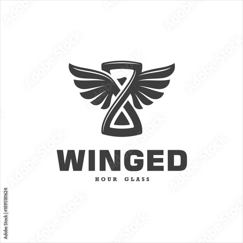 Winged Hourglass Sand Time Countdown Old Classic Timer Logo Design