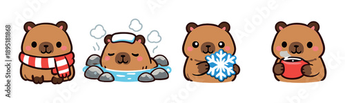 Cute bear illustrations representing four different seasons