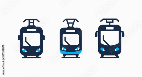Urban Public Transportation Icons: Modern Tram and Streetcar Designs for City Travel and Commuting