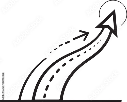 True trajectory diagram illustrating a path towards a target with potential deviation isolated on white background, illustration