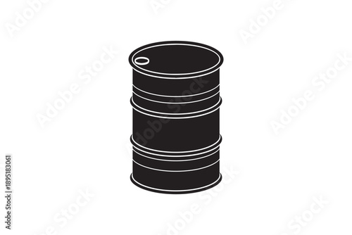 Industrial drum container for chemical storage and petroleum liquid transport as silhouette icon of global energy and fuel industry