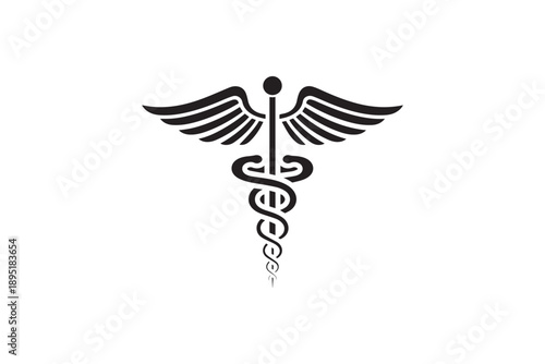 Medical caduceus symbol with wings and snakes for healthcare and pharmacy design concepts isolated on white professional background