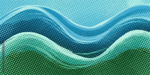 Modern blue abstract wave background featuring a digital halftone pattern with light curves and grid elements for a professional business wallpaper design