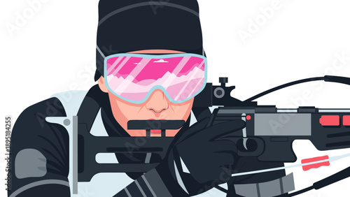 Biathlon athlete aiming with precision in winter sports competition