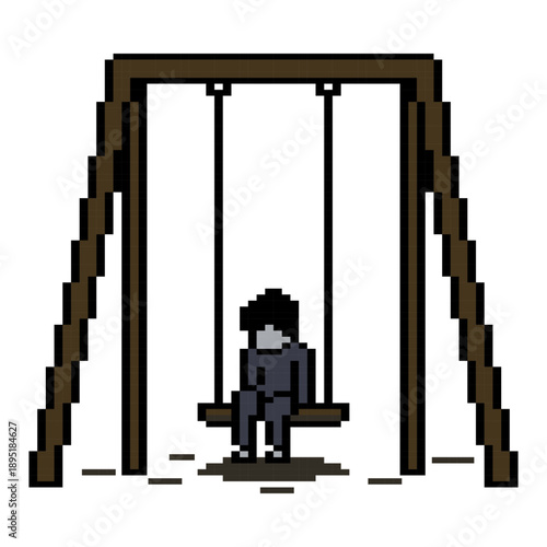 Lonely Man Sitting On Swing