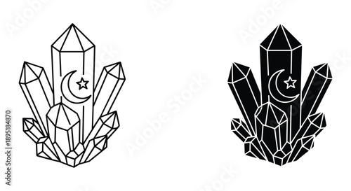 Islamic Crystal Cluster Line Art Design