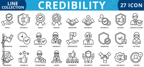 Credibility icon set outline style icon set collection vector illustration