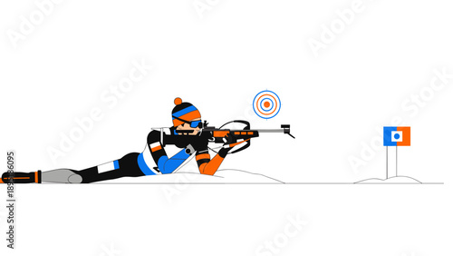 Modern biathlon athlete shooting target in flat design with winter sports gear