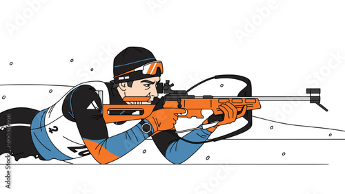 Biathlon sniper in action: winter sports competitor aiming with precision