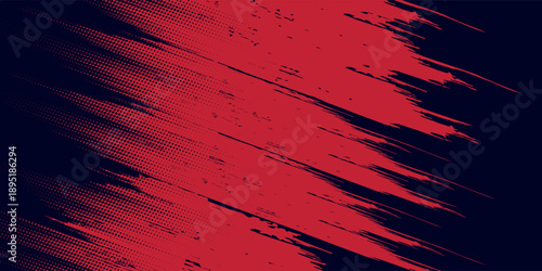 Red halftone dots blue color pattern gradient grunge texture background. Dot pop art comic sport style vector illustration.