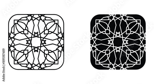 Black and white square ornate designs on white background