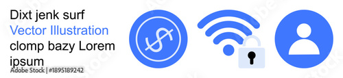 Free Download Online security, financial protection, wireless networking, user identity, data privacy, digital authentication. Dollar sign, wireless with lock and user symbol. Financial security and data - GFXLoad