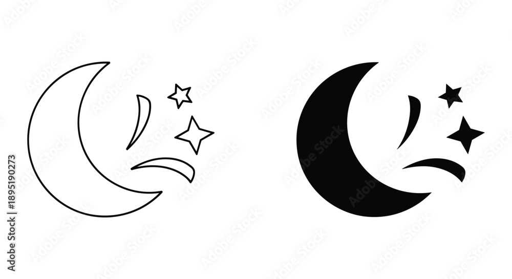 Obraz premium Moon and Stars Icon Set - Simple Design Elements