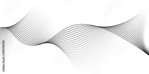 Black dotted wave line white background. Black halftone effect undulate pattern. Curved dashed gradient net design