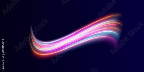 Futuristic glowing lines twist elegantly, forming vibrant motion patterns. Energy spirals in every curve. Ideal for digital designs PNG
