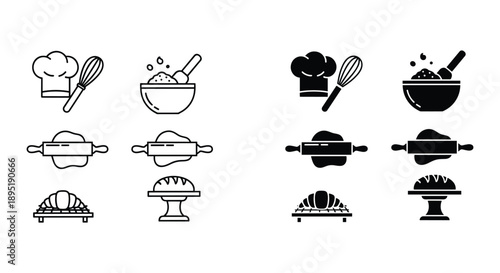 Chef Hat and Cooking Utensils Icons Set