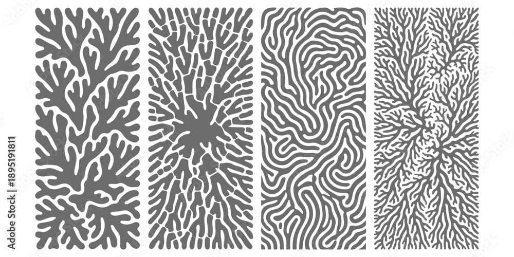 Ταπετσαρία Set of abstract organic branching patterns and natural growth textures in monoch