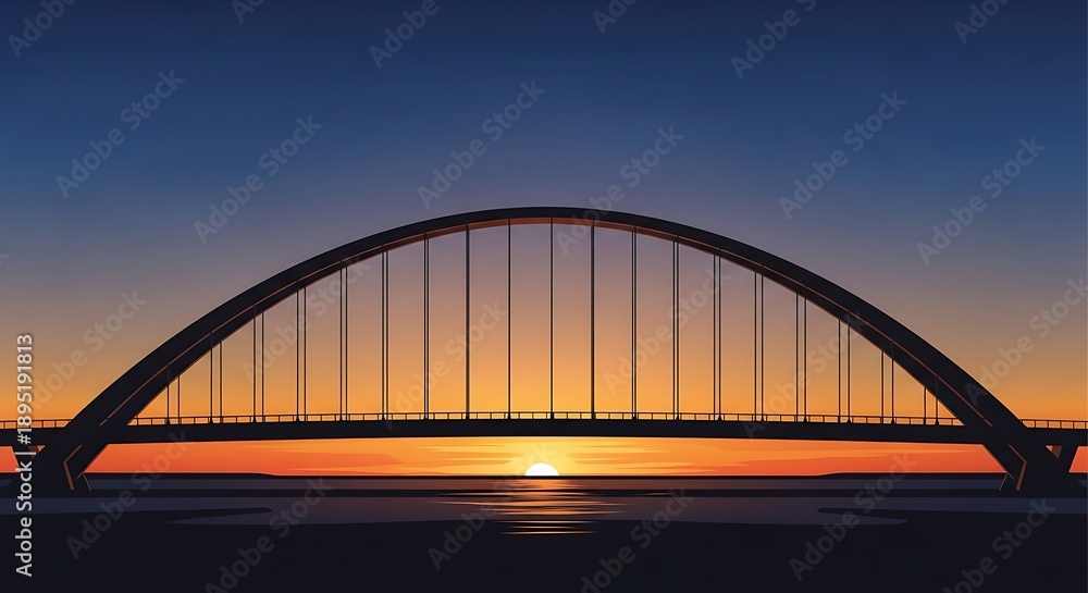 Obraz premium Silhouette of a large bridge at sunset.