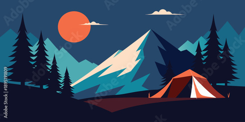 Serene mountain camping at sunset
