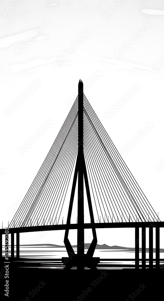 Fototapeta premium Cable-stayed bridge in black and white.