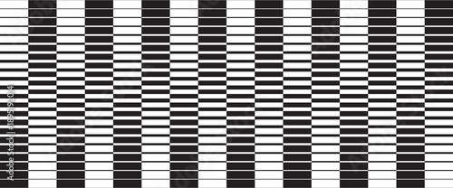 Seamless geometric pattern of shifting rectangular blocks. Abstract black and white vector background. Modern op art illusion texture.