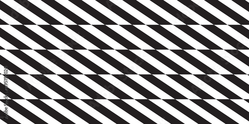 Geometric pattern of offset diagonal stripes. Abstract black and white vector background. Modern op art texture with a visual shift effect.