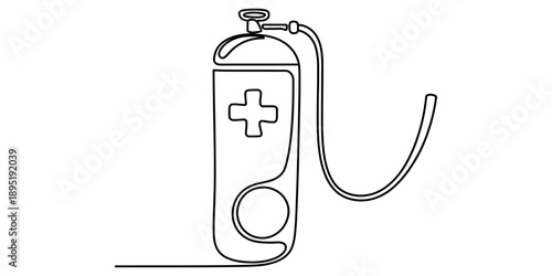Continuous line drawing of a medical oxygen tank for respiratory support Vector, illustration