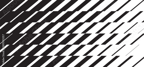 Halftone transition pattern of shifting diagonal lines. Abstract black and white geometric vector background. Modern dynamic design with a glitch effect.