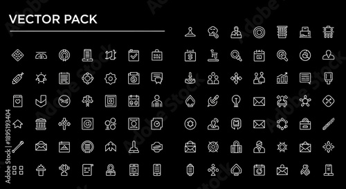 Collection of Various White Icons on Black Background.