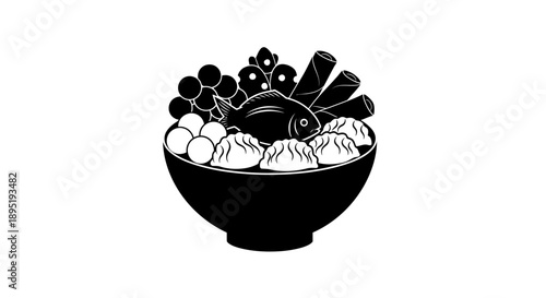 Black and White Illustration of Ramen Noodles.