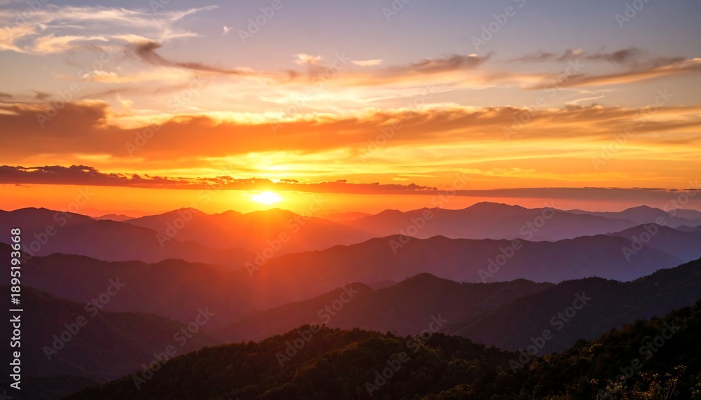 Fototapeta premium Breathtaking Mountain Sunset Landscape Scene.