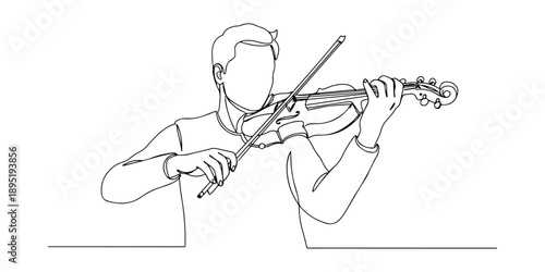 Continuous one line of a violinist playing passionately, representing music and emotion, drawn vector illustration.
