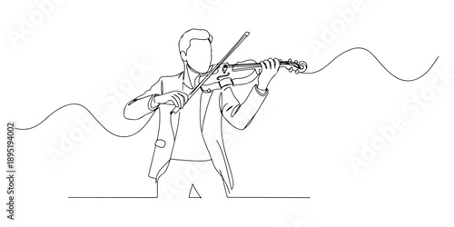 Continuous one line of a violinist playing passionately, representing music and emotion, drawn vector illustration.