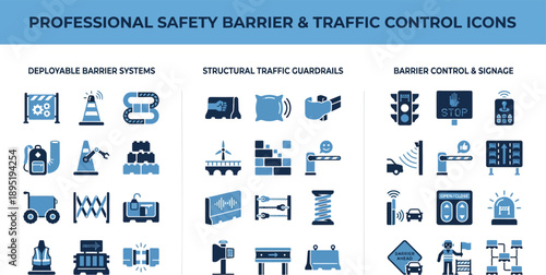 Traffic Safety Systems and Smart Barrier Operations Icon Set