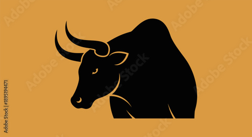 Black Bull Silhouette with Horns Profile.