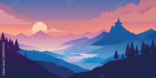 Serene mountain sunset