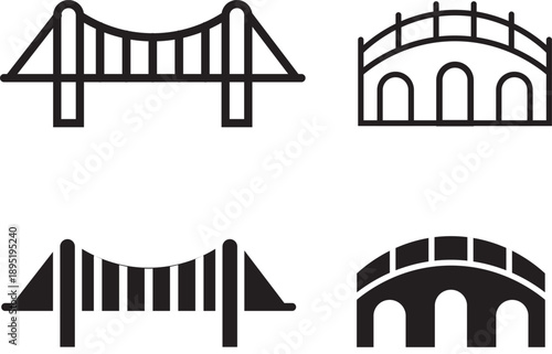 Bridge icon set. Gate bridge and River architecture symbol. simple seamless bridge illustration. Set of different bridge icons

