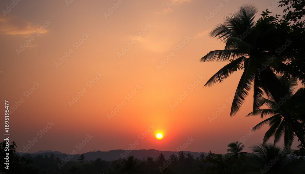 Obraz premium Calm sunset over tropical jungle canopy