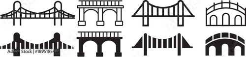 Bridge icon set. Gate bridge and River architecture symbol. simple seamless bridge illustration. Set of different bridge icons
