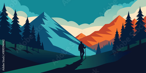 Hiker ascending mountain trail