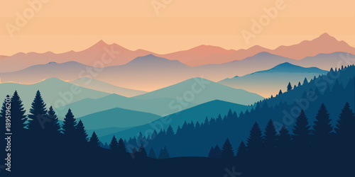 Serene mountain range at sunset