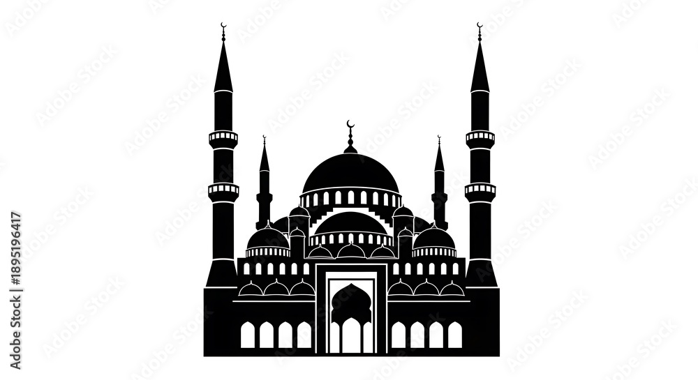 Fototapeta premium Mosque silhouette with minarets architecture.
