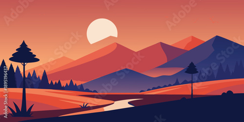 Sunset over mountain range