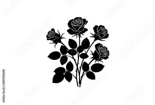 Rose Bouquet Silhouette Vector Set with Multiple Flowers Isolated on White Background