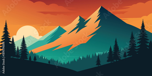 Sunset over majestic mountains