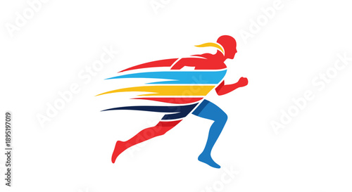 Dynamic Colorful Runner Silhouette with Speed Lines, Energetic Sports Logo on Isolated White Background.
