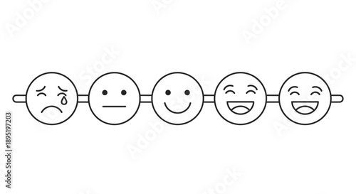 Customer Satisfaction Rating Scale with Emoticons from Sad to Very Happy on Isolated White Background